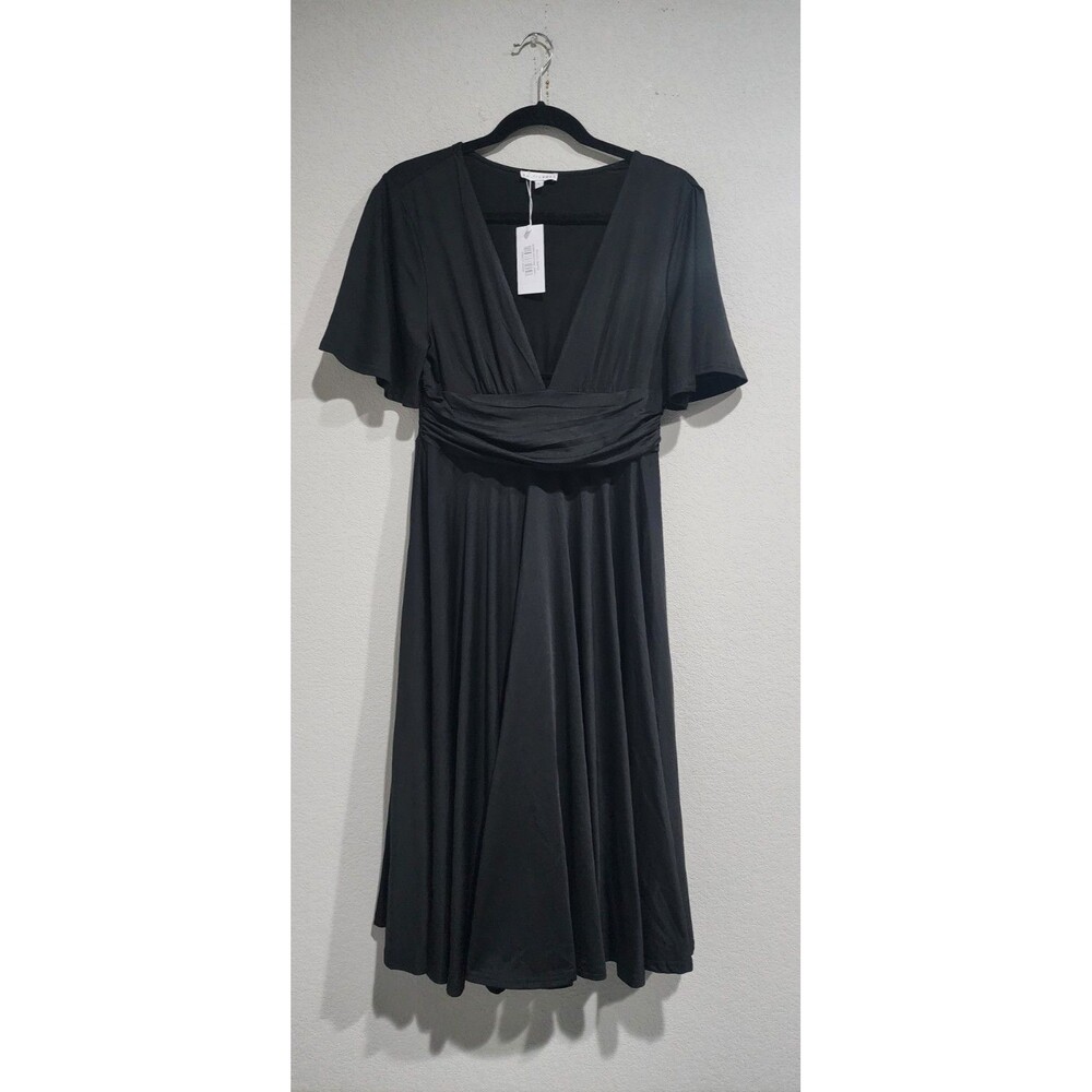 NWT Baltic Born Janette Black Smocked Waist Midi Flare Dress Size L
